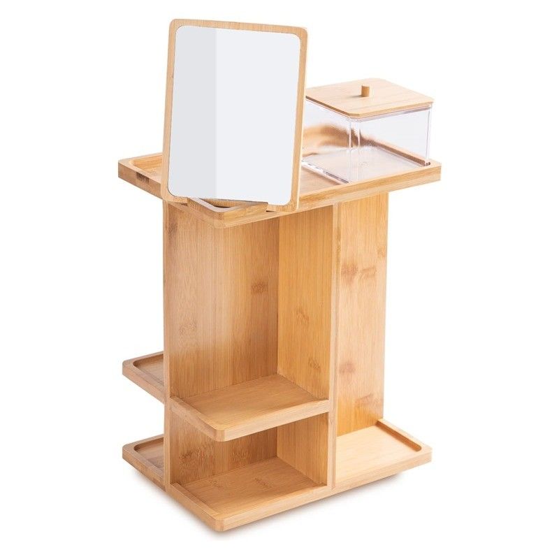Carved Bamboo Wood Makeup Organizer and Skincare Storage for a Clutter-Free Vanity