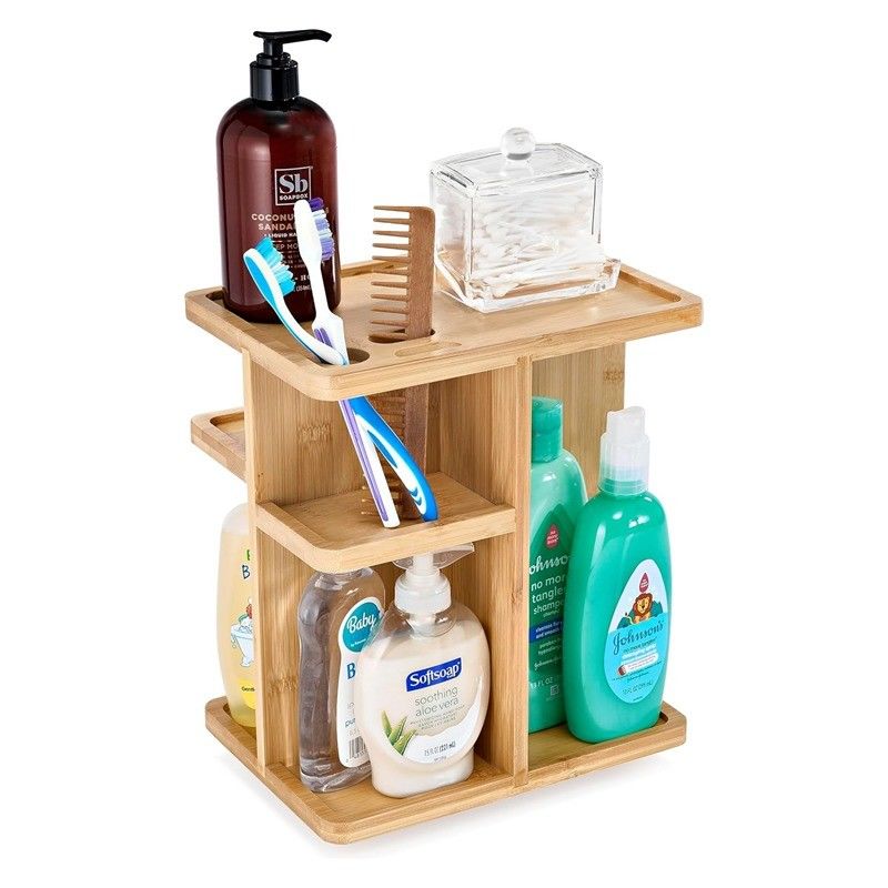 Versatile Makeup Organizer Bamboo Wood Make Up Storage Carousel for Skin Care Load ≤5kg
