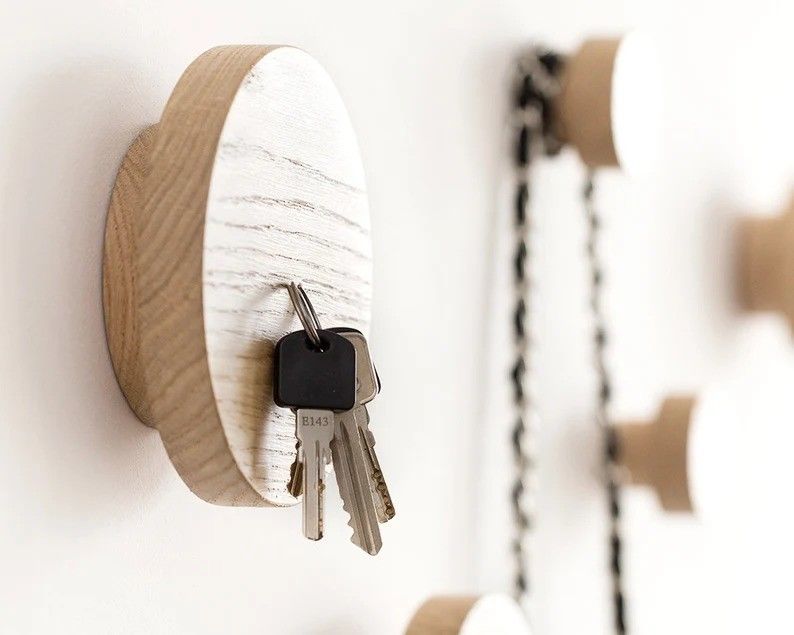 Rustic Charm Wooden Magnetic Key Holder for Wall Oak Hook Rustic Entryway Organizer