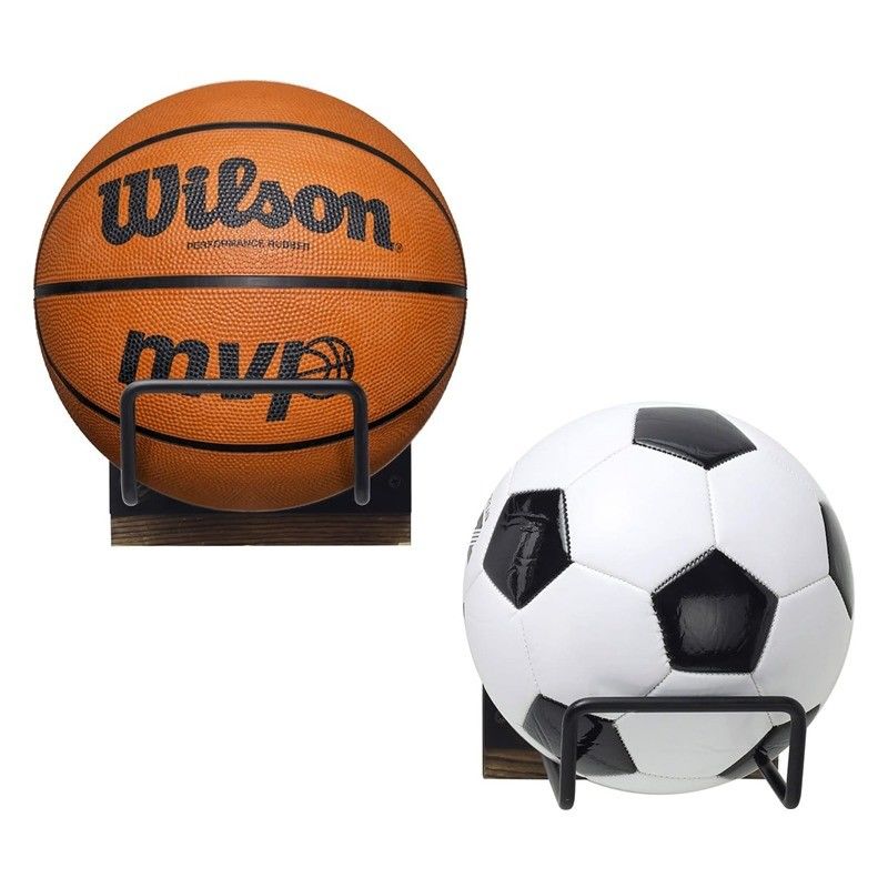 Living Room Furniture Multi Sports Ball Storage Rack with Burnt Wood Wall Mount Backing