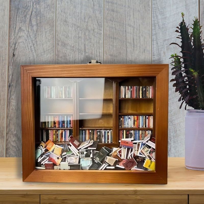 Wooden Mini Book Matchbox Display Bookshelf Cabinet Contemporary Design for Home Decor