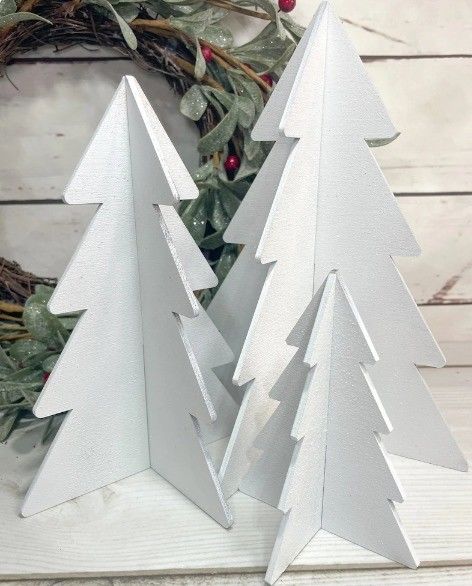 High Quantity Set of 3 Christmas Decor White Wood Trees for Winter Tiered Tree by OEM