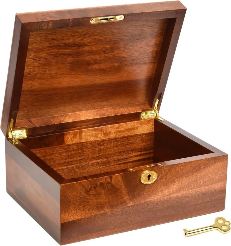 Hand-Crafted Solid Acacia Wooden Storage Box With Hinged Lid Ideal for Gift Packaging