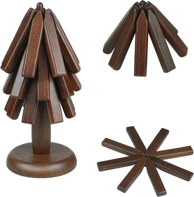 Customized Logo Acceptable Wooden Black Walnut Trivet Set for Hot Dishes and Pots