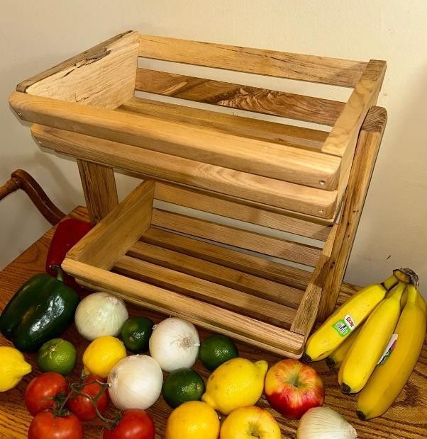 Solid Wood Kitchen Produce Holder for Neatly Storing Fruits and Vegetables 34x10x10cm