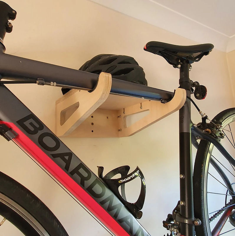 Living Room Wooden Bike Wall Mount with Shelf Multifunctional and Smart Storage Design