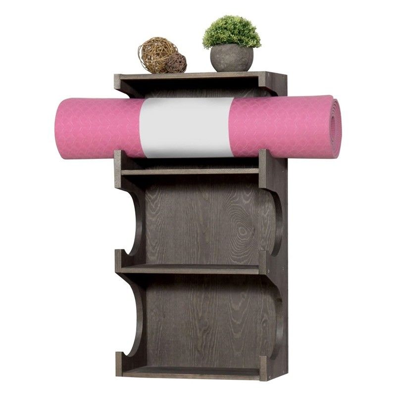 Wall Mounted 3-Tier Foam Roller Yoga Mat Hanging Rack with Top Display Shelf Home Furniture