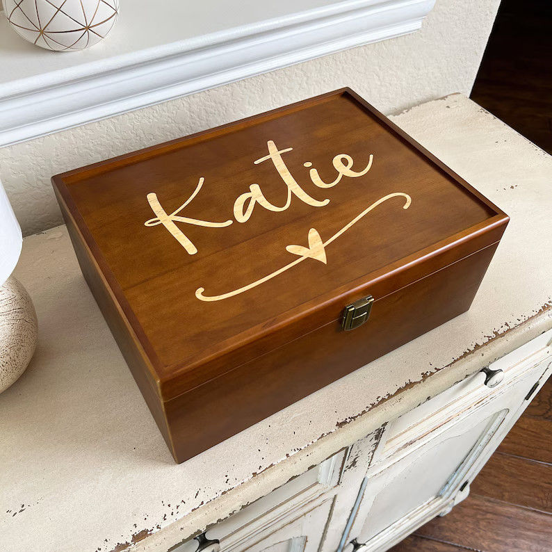 6.2*6.2*4.48 Personalized Wooden Box Tableware Keepsake Box for 5th Anniversary Gift
