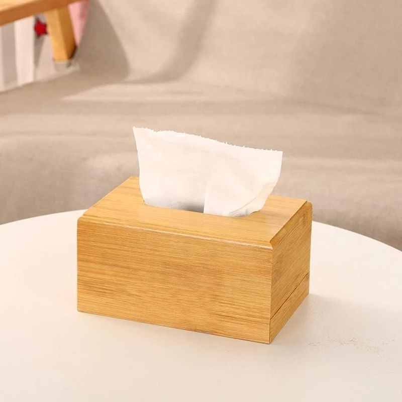 Silk-screen Printed Tissue Box Holder for Wood Storage in Tea Restaurant