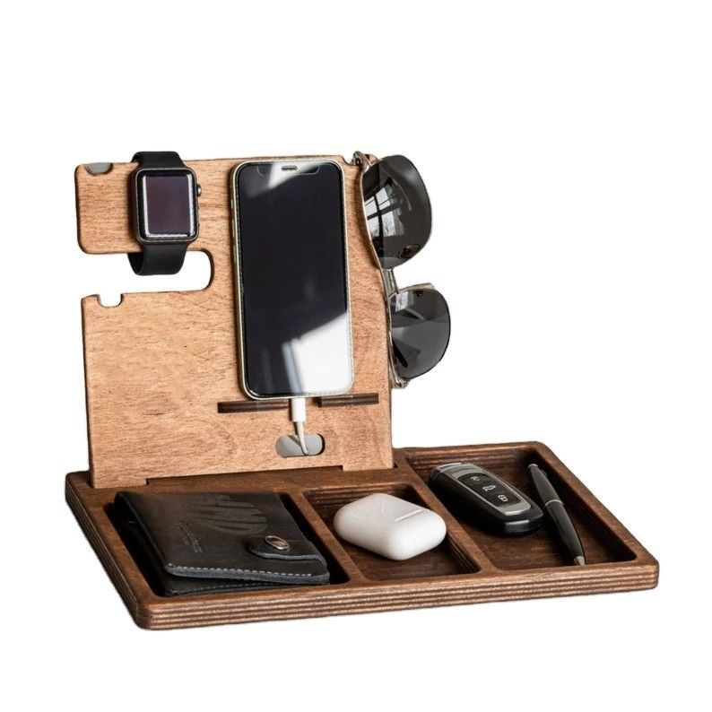 Custom Order Accepted Pine Wood Color Cell Phone Stand Watch Holder Wallet Key Holder