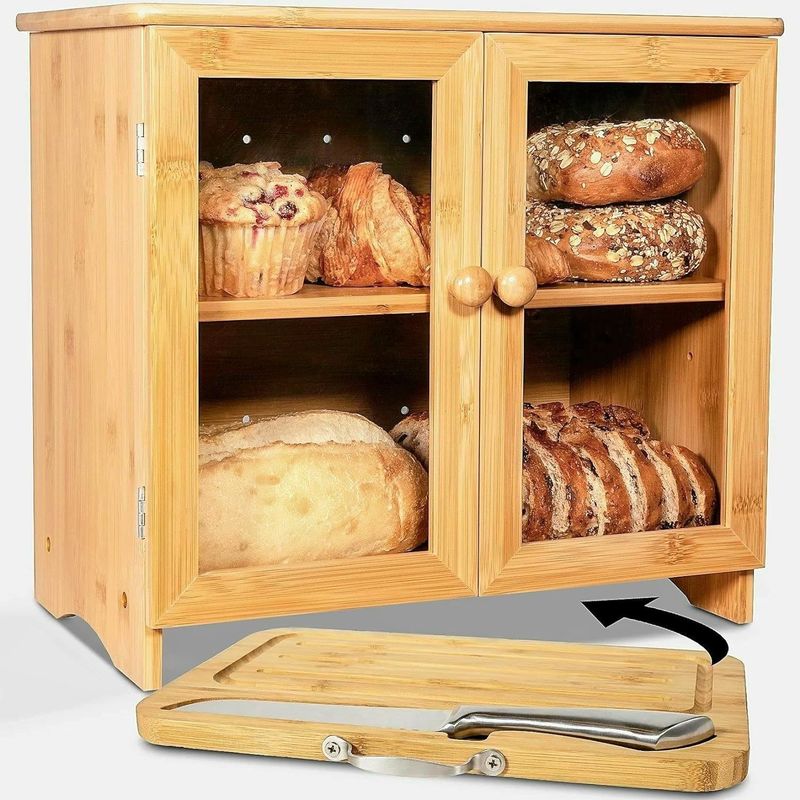 Custom Order Multifunction Wooden Bread Box With Cutting Board For Kitchen Countertop