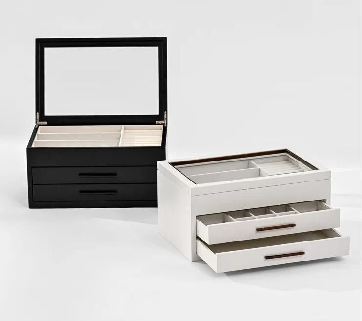 Customized 3 Layers Wooden Jewelry Organizer Box with Mirror and Silk-screen Printing
