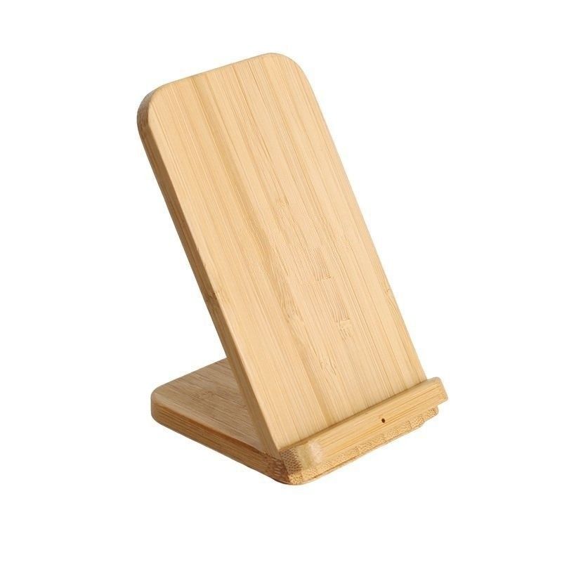 Custom Wood Color Natural Bamboo Wireless Charging 10W Phone Stand with Mail Packing