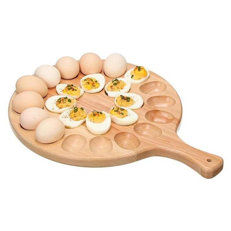 24-Hole Wood Tray for Storage of Kitchenware Thicken and Deviled Platter Round Design