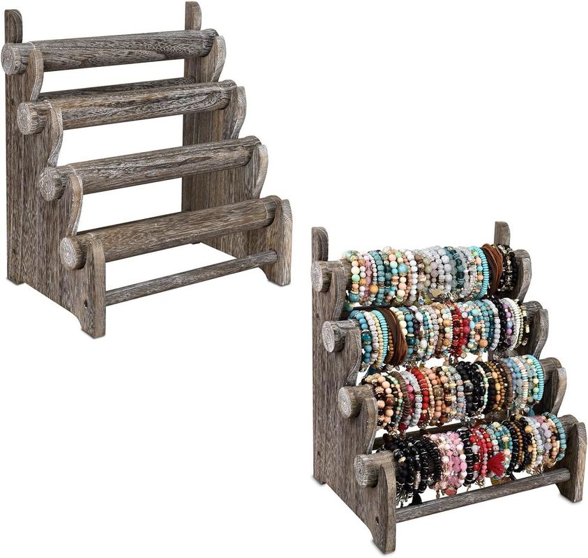 Wooden 4 Tier Jewelry Bracelet Display Stand Organizer Holder Home Storage 12 W x 9 D x 14 H