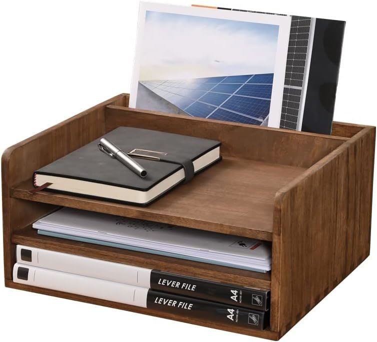 Wooden Desktop File Folder Storage Tray Organizer Stand for Office Document Rack Mail Sorter