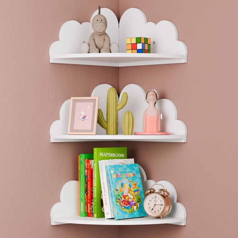 Custom Order Accepted Wooden Cloud Corner Wall Display Shelf for Craft Organization