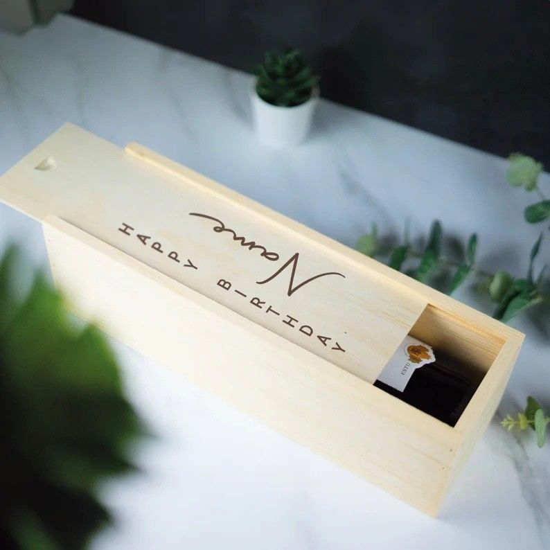 TIMBER Wood Type Personalised Wine Box with Laser Engraved Design and Acrylic Inserts
