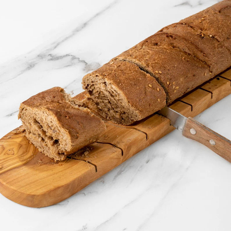Gray-White Customized Shape Artisan Olive Wood Baguette Cutting Board for Bread Lovers