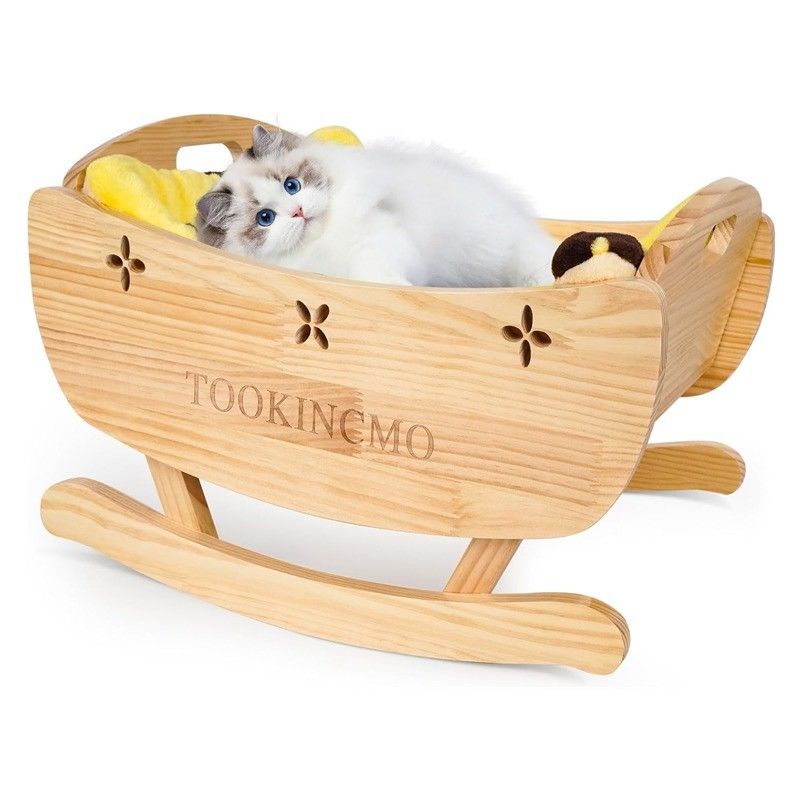Wooden Elevated Cat Bed with Removable Soft Mat Rocking Bed Elevated Dog Training Bed