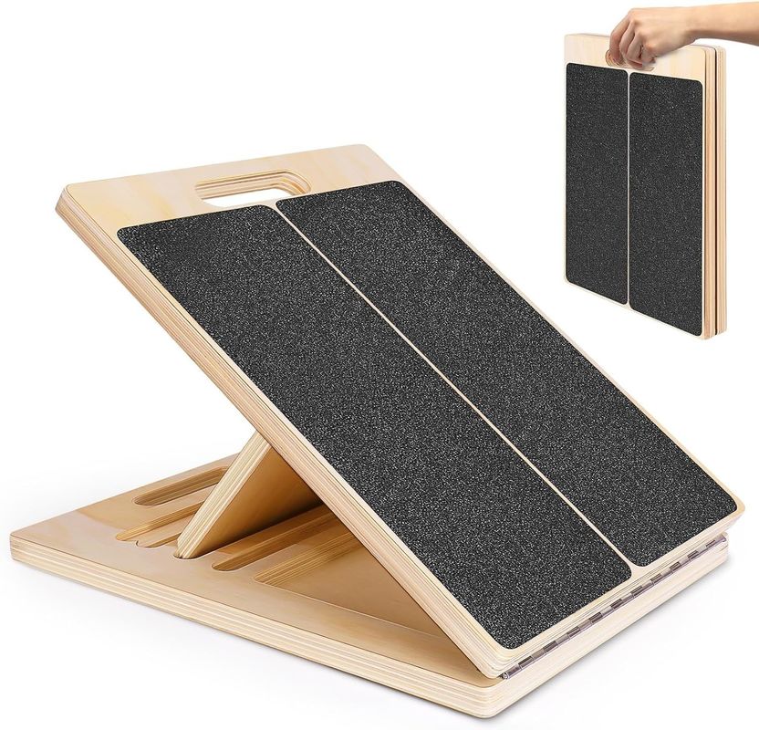 Contemporary Wooden Portable Slant Board for Calf Stretcher Adjustable Incline Design