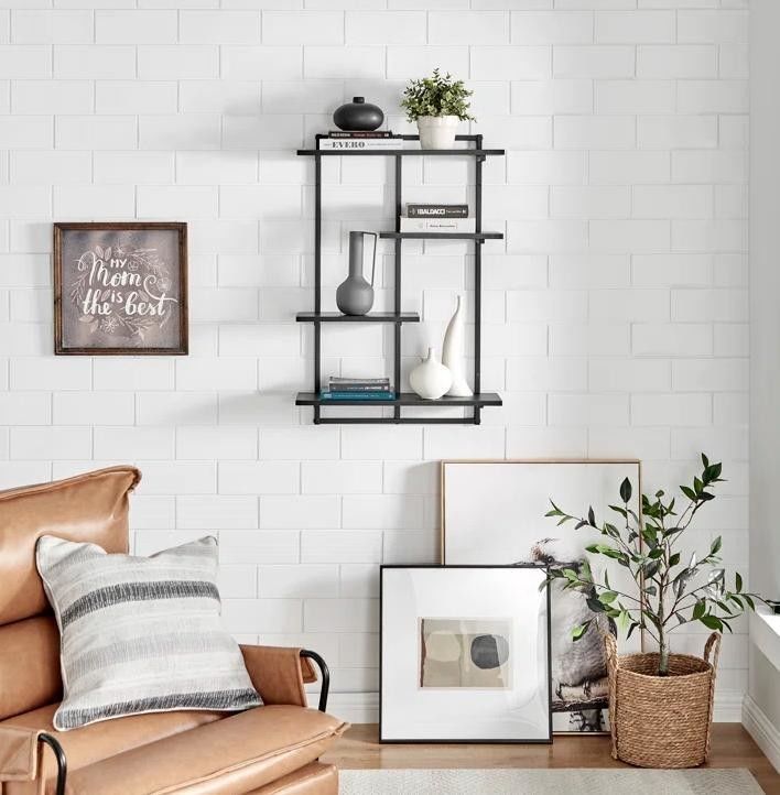 Customized Logo Metal Frame Floating Shelf for Kitchen Appliance Storage and Display