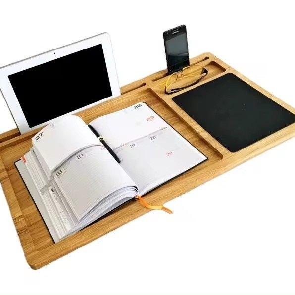 Portable Wooden Computer Tray Non-folding Oak Stand with Mouse Pad and Workstation