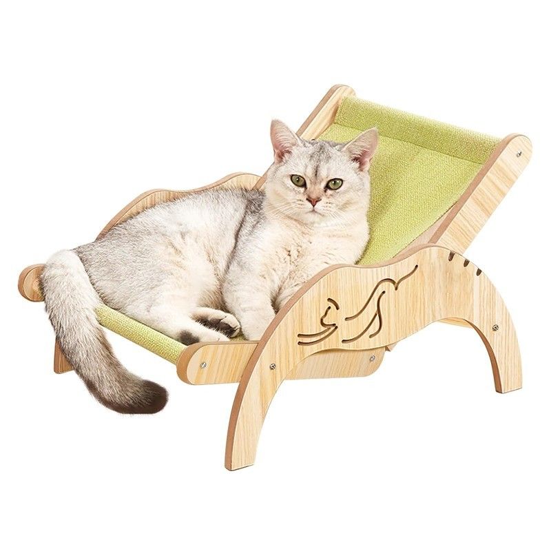 202407 Cozy Cat Lounger Indoor Adjustable Wooden Cat Chair with Laser Engrave Printing