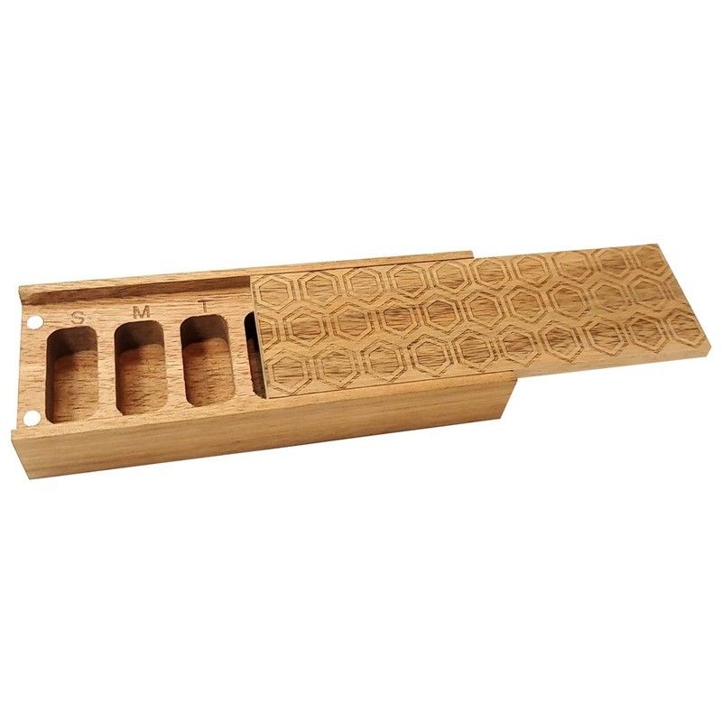 Acacia Wood 7 Day Weekly Pill Box Pill Organizer for Vitamins Daily Supplements Pill Container