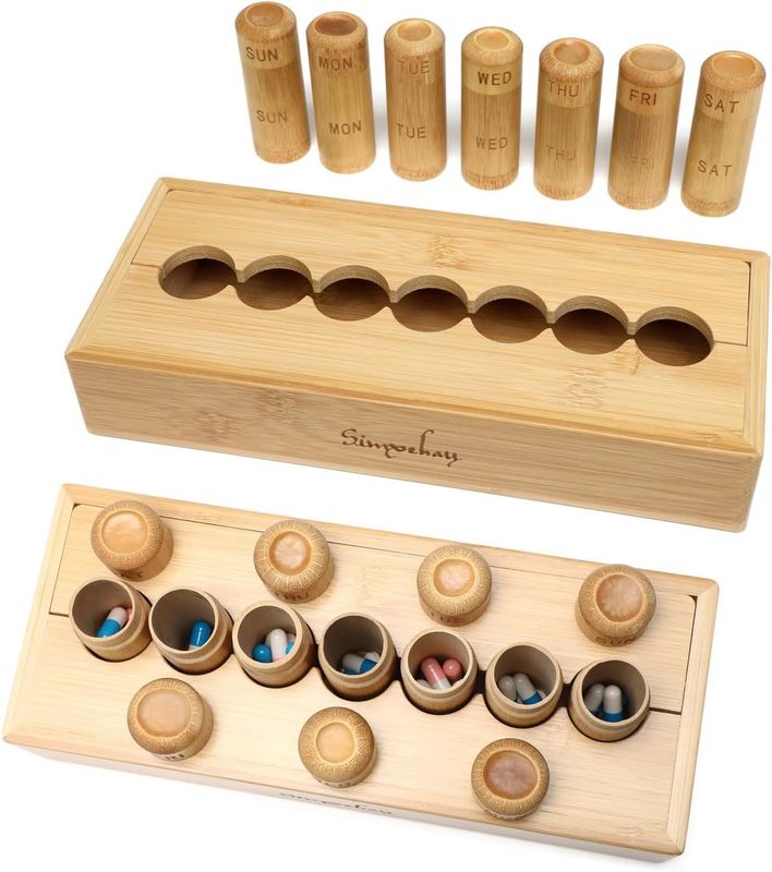 Eco-Friendly Design Pill Case for Vitamins Pills and Supplements in Bamboo Box