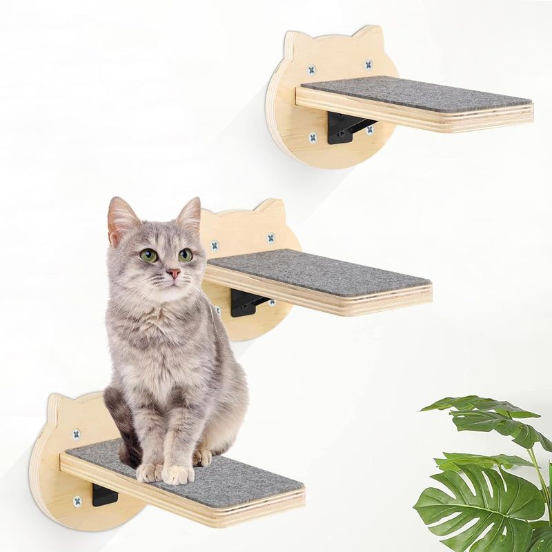 Dog Training 3-Packs Cat Climbing Shelves Wall Mounted Cat Wall Steps with Scratching Pad