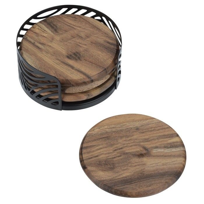 Sustainable 4-Piece Acacia Wood Coasters Set Customized for Tea Cups Water Absorbent