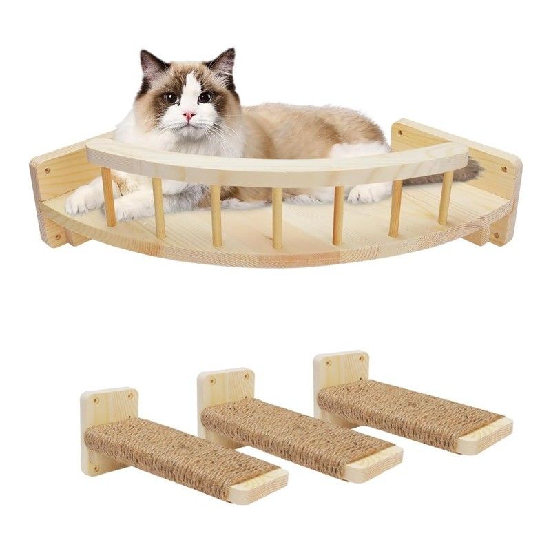 Stain Color Wall-Mounted Cat Shelves and Perches Sustainable Wood Design Wall-Mounted