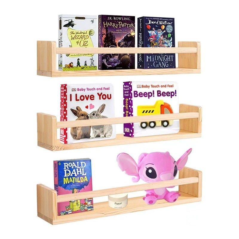 Custom Color Solid Wood Storage Holders Racks Wooden Wall Shelf for Book Decorations