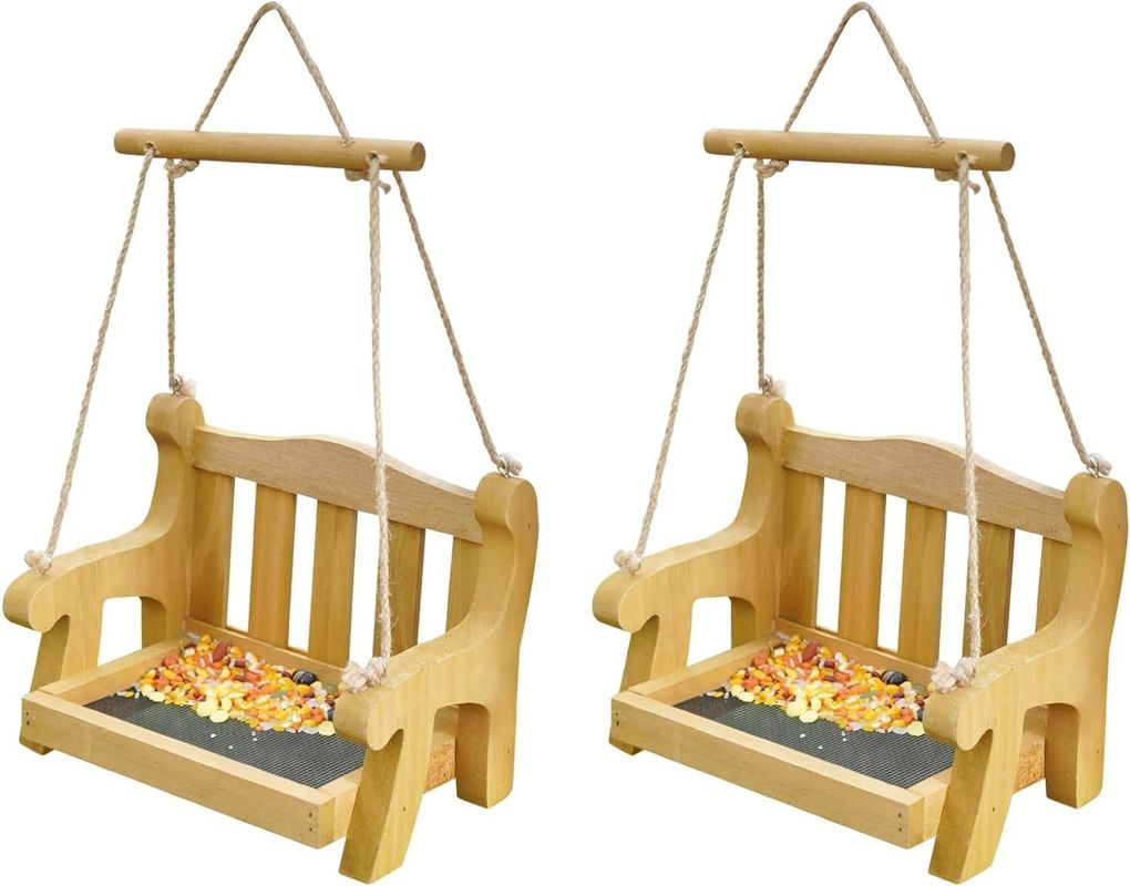 Environmental Swing Chair Bird Feeders for Outside Hanging Set of 2 Wood Bench Shaped