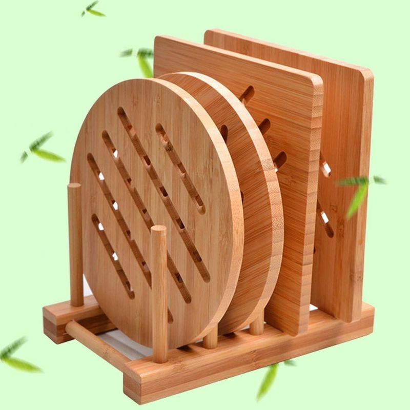 CLASSIC Design Style Bamboo Hot Pads Trivet Natural Bamboo Trivet Mat Set for Hot Dishes
