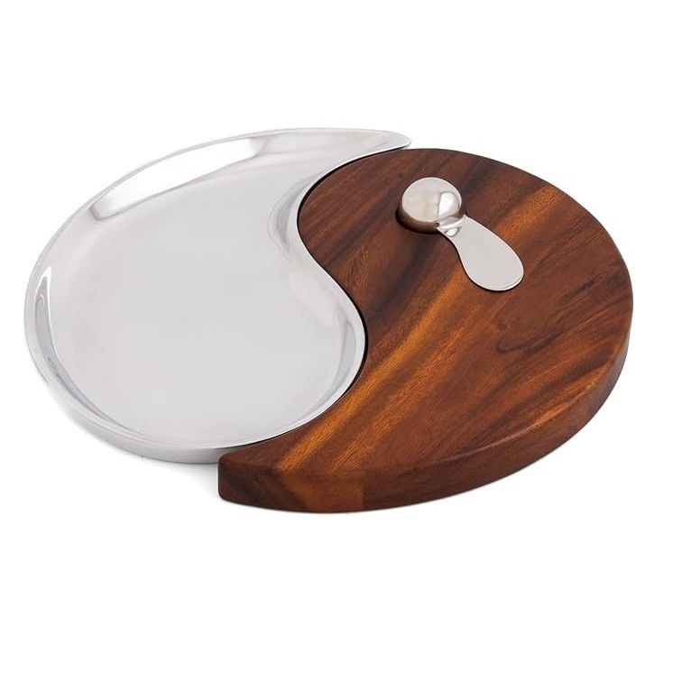 13-Inch Acacia Wood and Metal Alloy Cheese Board Set Perfect for Home Entertaining