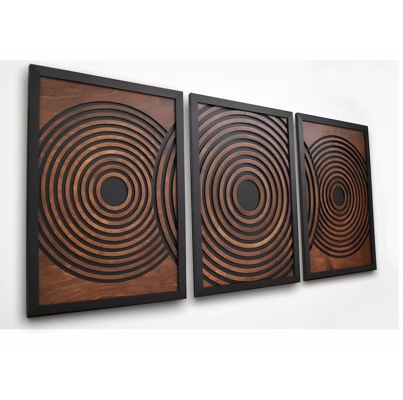 Supermarket Must-Have Set of 3 Large Textured Framed Geometric Wooden Wall Art Panels
