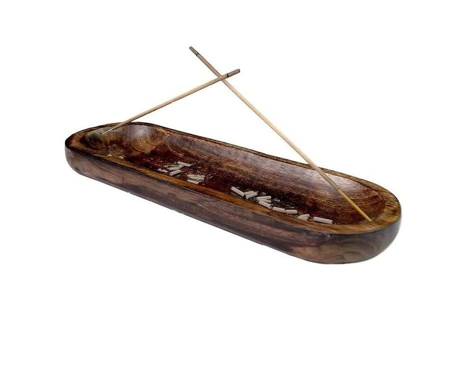 Gift Craft Wooden Brown Incense Burner Stick Holder Tray for Fragrance Room Decor