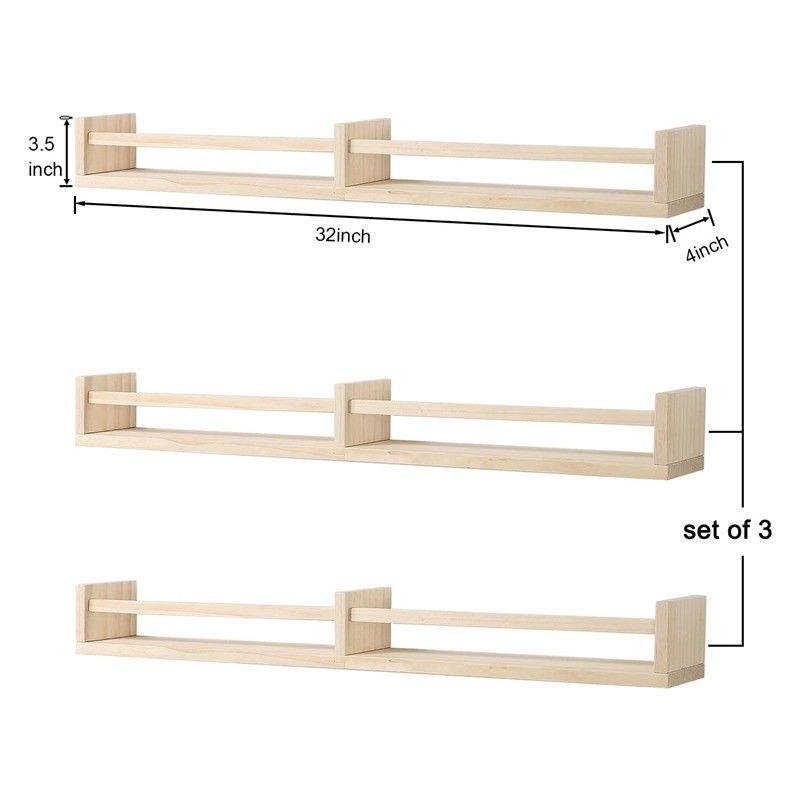 Wall Hanging Shelf Set of 3 Wood Floating Bookshelves for Kids' Room Decor and Storage