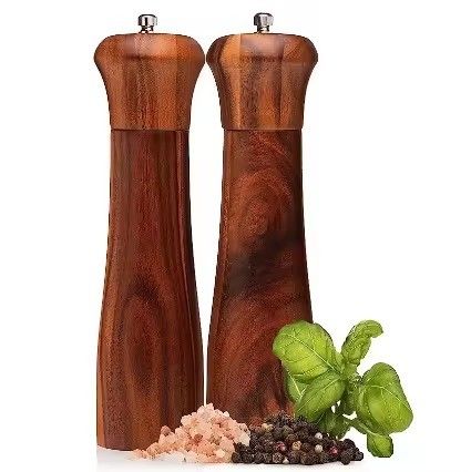 Set of 2 8&quot; Acacia Wooden Salt and Pepper Grinder Set with Adjustable Ceramic Grinding Mechanism