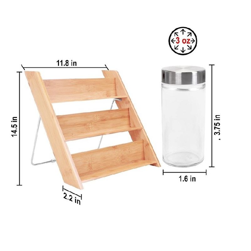 Plain Wooden Box Kitchen Canister Sauce Cooking Olive Oil Vinegar Bottle 18 Jar Bamboo Compact Spice Organizer