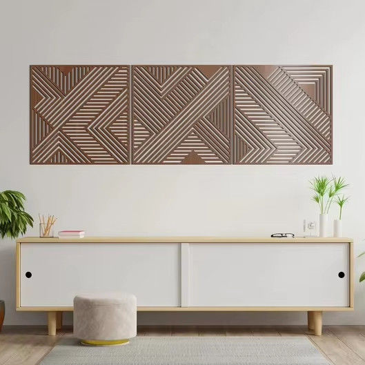 Decorative Wooden Geometric Lines Panel Set of 3 Wall Art for Living Room and Nursery