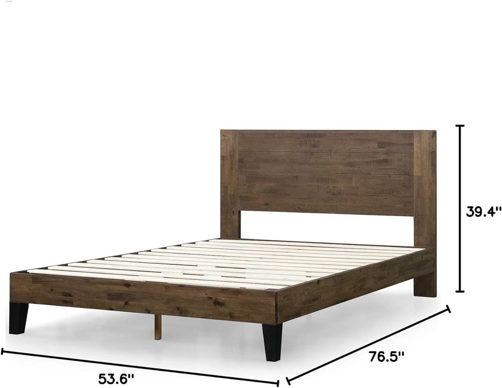High Quantity Pine Wood Platform Bed Frame with Headboard and Wooden Slat Support