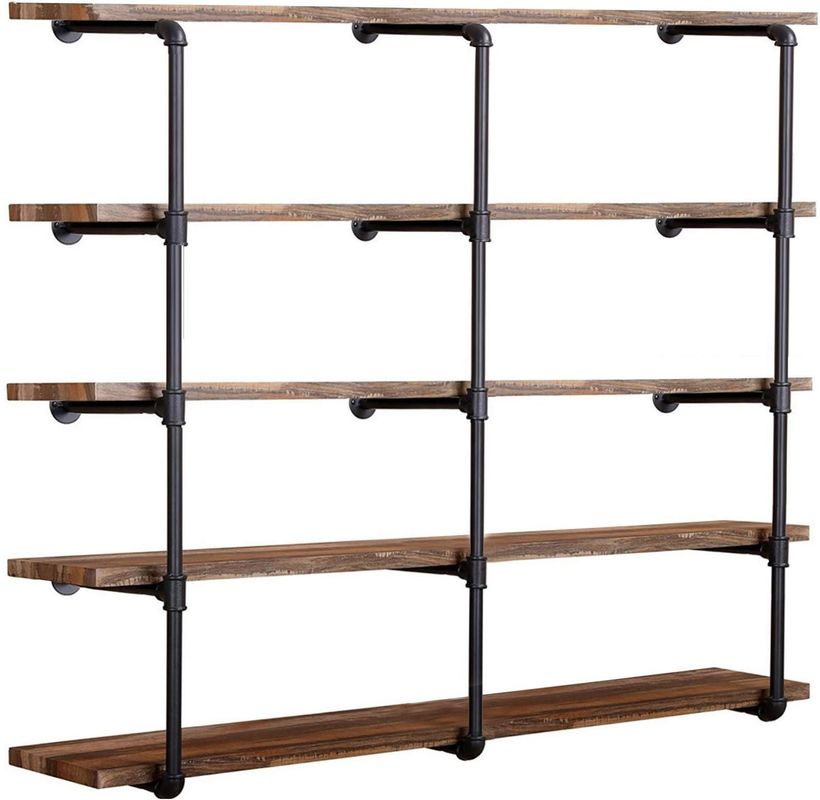 Wooden Industrial Wall Mount Iron Pipe Shelf for DIY Open Office Room Kitchen Bookshelf