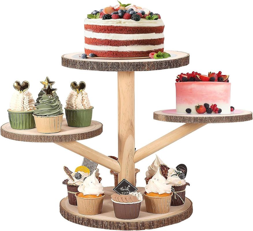Customized Designs 4 Tier Bamboo Cupcake Stand for Party Fruits Snacks Serving Tray
