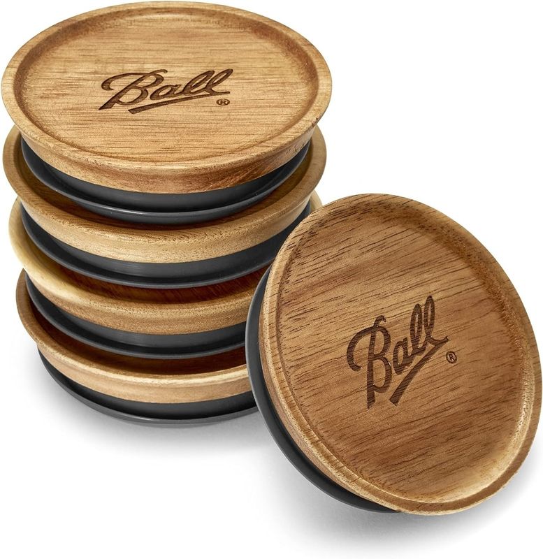 Customized Ball Jar Wooden Lids Regular Brown with Bamboo Lids in Wooden Plain Color