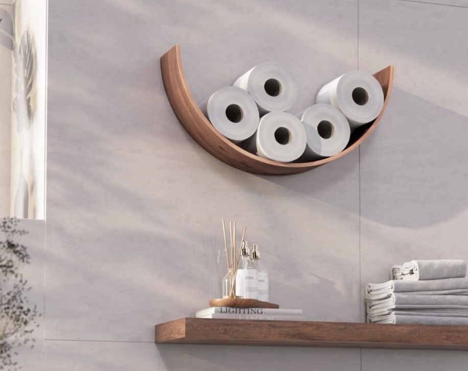Curved Wooden Shelf Toilet Paper Holder The Perfect Combination of Form and Function