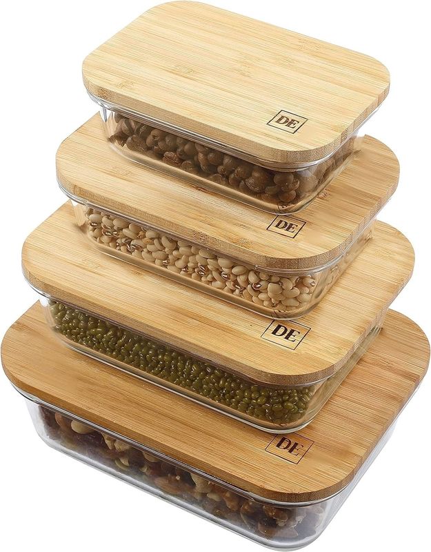 Functional and Modern Bamboo Lids Glass Food Storage Set for Living Room Organization