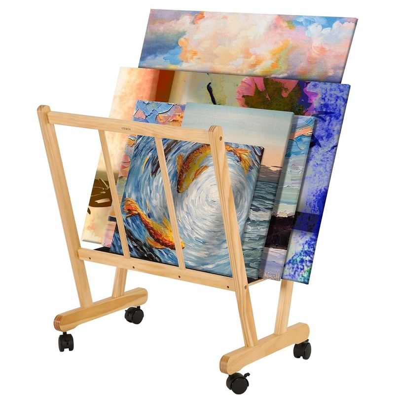 202406 Wooden Large Print Rack with Rolling Casters Customized Logo Bathroom Display and Storage